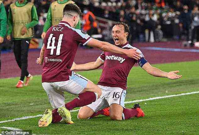 Rice has looked comfortable as West Ham's leader as Mark Noble (right) winds down