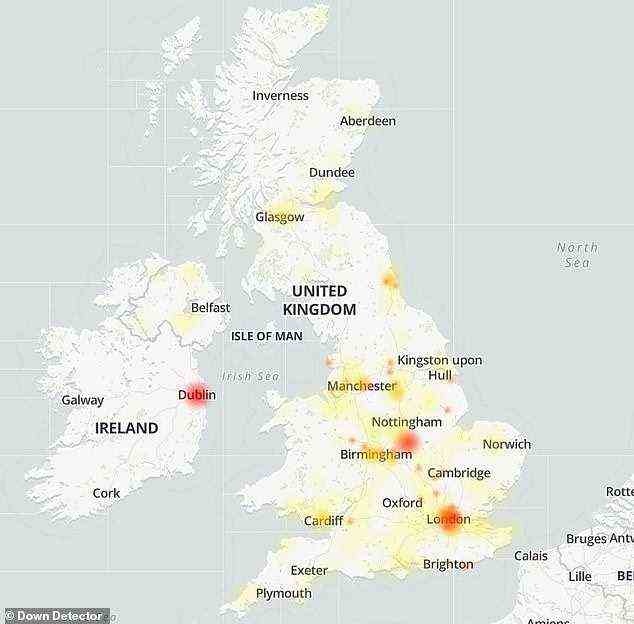 Die Städte, die laut einer Down Detector-Heatmap heute Morgen am stärksten von den Problemen betroffen waren, waren London, Nottingham und Birmingham, während es auch in Dublin große Auswirkungen gab