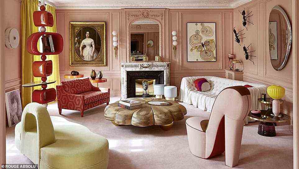 Pictured is the eclectic Parisian home of interior and furniture designer Geraldine B. Prieur, who launched her interior architecture firm Rouge Absolu in 2012. According to Waller, Prieur's company specialises in 'luxury interior architecture and design in France as well as internationally, for residential, hotels and private jets'. The book reveals that Prier's recent work includes designing 'a prestigious villa in the Hamptons, a magical scenography for a French luxury brand, and a residential project in London for a celebrity'. Prieur's own design philosophy, according to Waller, is 'create the daring'