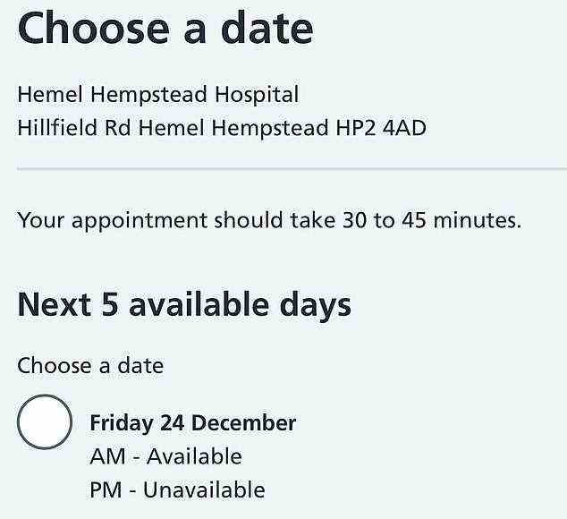 The NHS 's Covid booster drive has been thrown into yet more chaos today with eligible over-40s unable to book their appointments until Christmas Eve