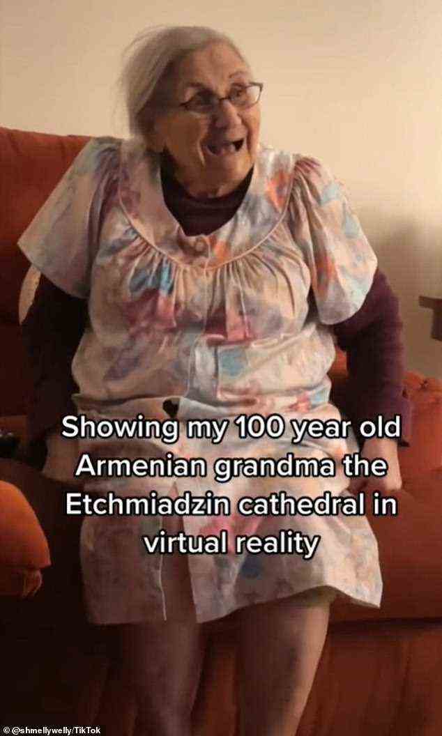 Eine 100-jährige Großmutter hat die Herzen von Internetnutzern gestohlen, nachdem sie in Tränen ausgebrochen war, als sie eine Kathedrale aus ihrer armenischen Heimatstadt auf einem Virtual-Reality-Headset betrachtete