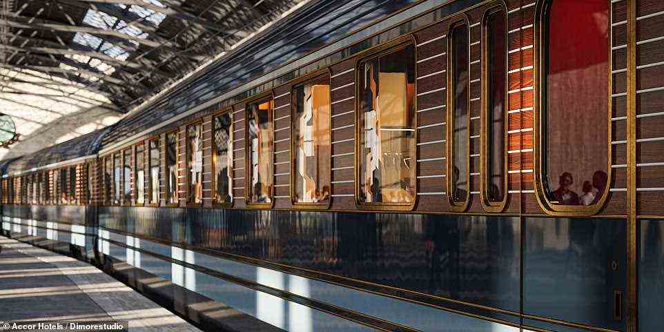 Der neue 'Orient-Express', der im obigen Rendering gezeigt wird, wird Passagiere in absolutem Luxus durch Italien befördern, wenn er 2023 in Betrieb geht