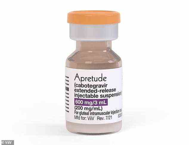 Die FDA hat ein neues präventives HIV-Medikament namens Apretude zugelassen, das durch Injektionen verabreicht wird.  Im Bild: Ein Fläschchen mit Apretude, bereitgestellt vom Arzneimittelhersteller Viiv