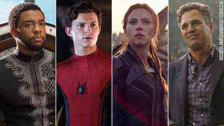 (LR) Black Panther, Spiderman, Black Widow und der Hulk.