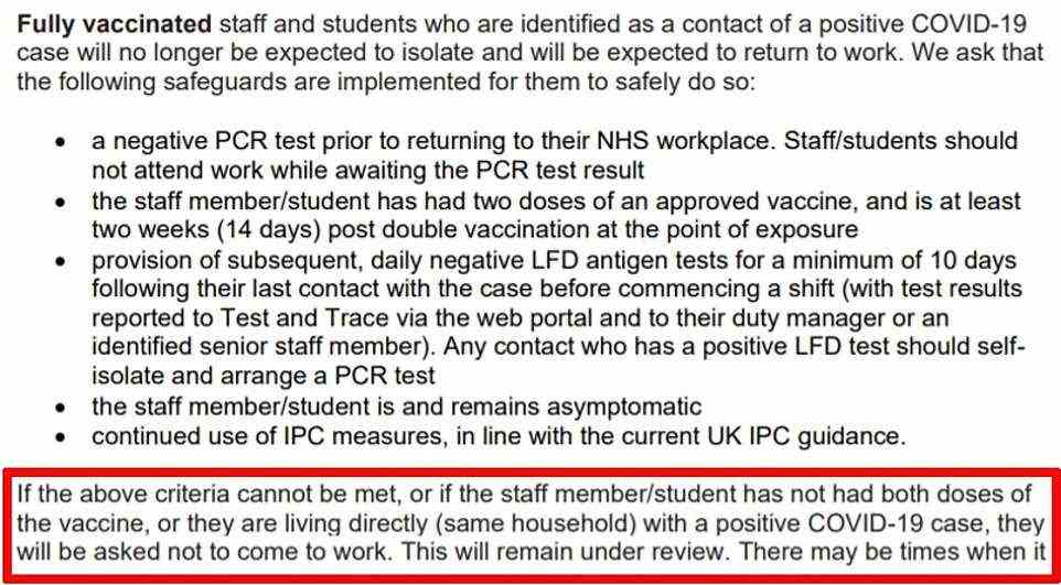 Pictured above is the old guidance published in August. It says that people who live in the same household as someone who tests positive for the virus must self-isolate for ten days