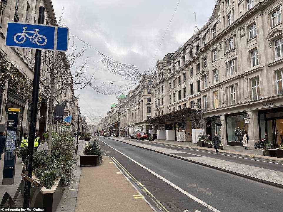 A very quiet Regent Street in London's West End at about 11.30am this morning as major shopping routes are deserted