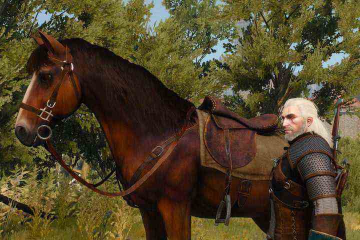 Geralt from The Witcher 3 and his horse Roach.