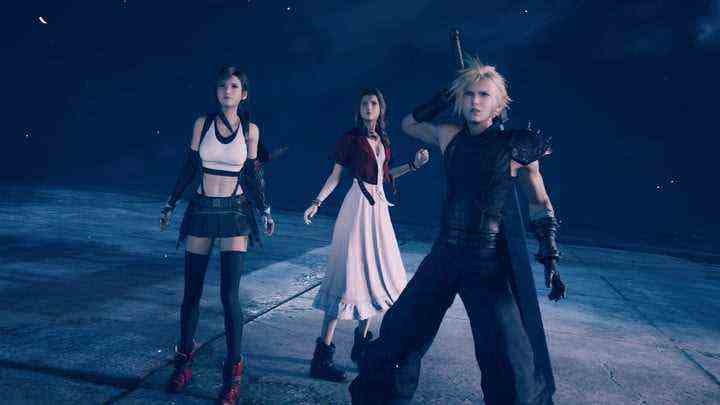 Tifa, Aerith, and Cloud from Final Fantasy VII Remake.