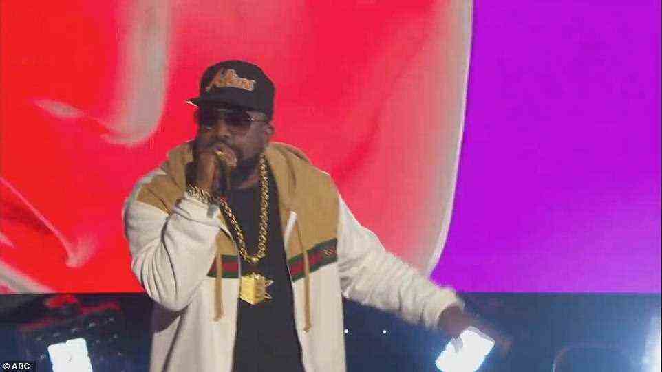 Slow jam: Many of the evening's biggest singers performed their hits from years or decades earlier, but Big Boi and Sleepy Brown returned in Los Angeles for a new song. The longtime collaborators grooved with a laid-back performance of their single  Animalz, which was released in November