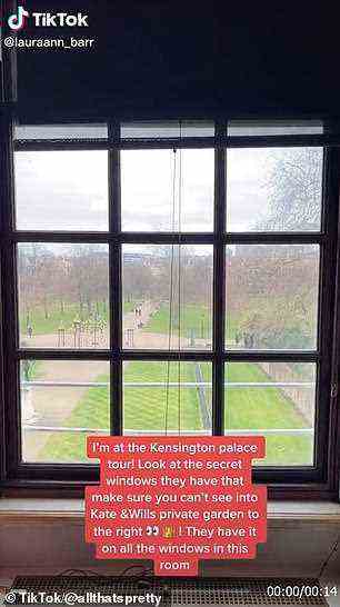 Sie teilte eine Vergleichsaufnahme des halbverglasten Fensters und schrieb: Ich bin auf der Kensington Palace-Tour.