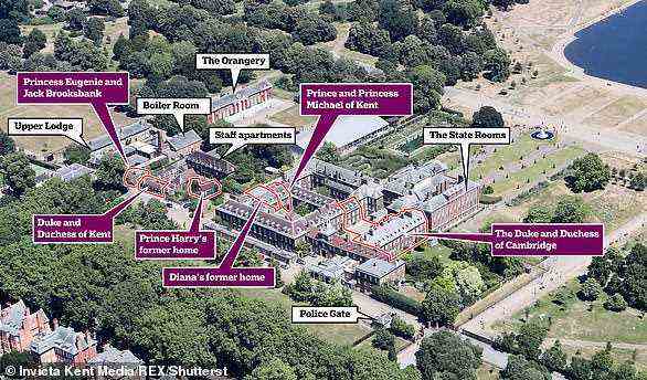 Der Londoner Kensington Palace beherbergt derzeit mehr als 10 Mitglieder der königlichen Familie (Bild oben) und ist seit dem 17. Jahrhundert eine königliche Residenz