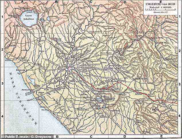 They would have once lined the Via Latina (literally, the 'Latin Road') which was one of the earliest-lain Roman roads and that runs south-east out from the old city walls (pictured in red)