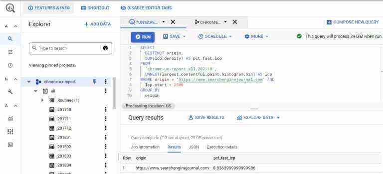 SQL example Big Query CrUX Extraction