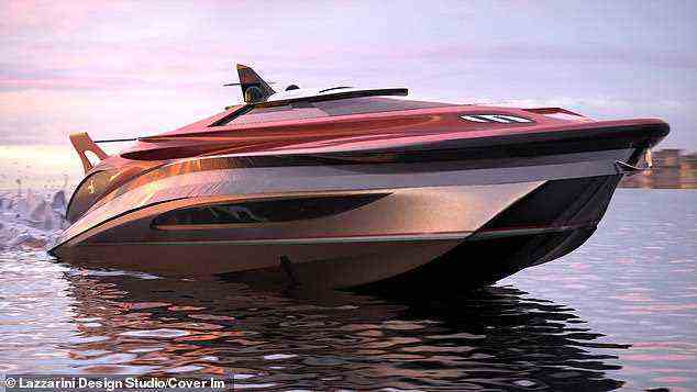 Der Schöpfer enthüllt, dass der Gran Turismo Mediterranea über Folienflügel verfügt, die sich entfalten, um das Boot mit Geschwindigkeiten von mehr als 20 Knoten (23 mph) aus dem Wasser zu heben.