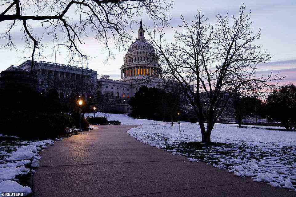 Snow on grounds of Capitol Hill on the morning of January 6th