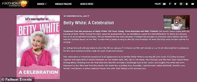 17. Januar in den US-Kinos!  Betty und ihre beeindruckende 80-jährige Karriere werden in der mit Stars gespickten Dokumentation Betty White: A Celebration gewürdigt