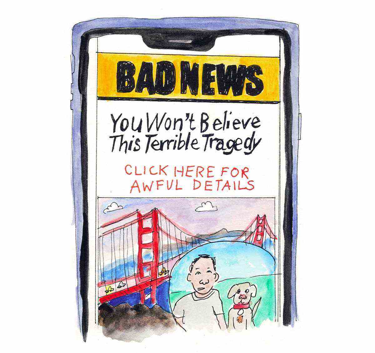 Handy-Bildschirm mit einer App namens Bad News.