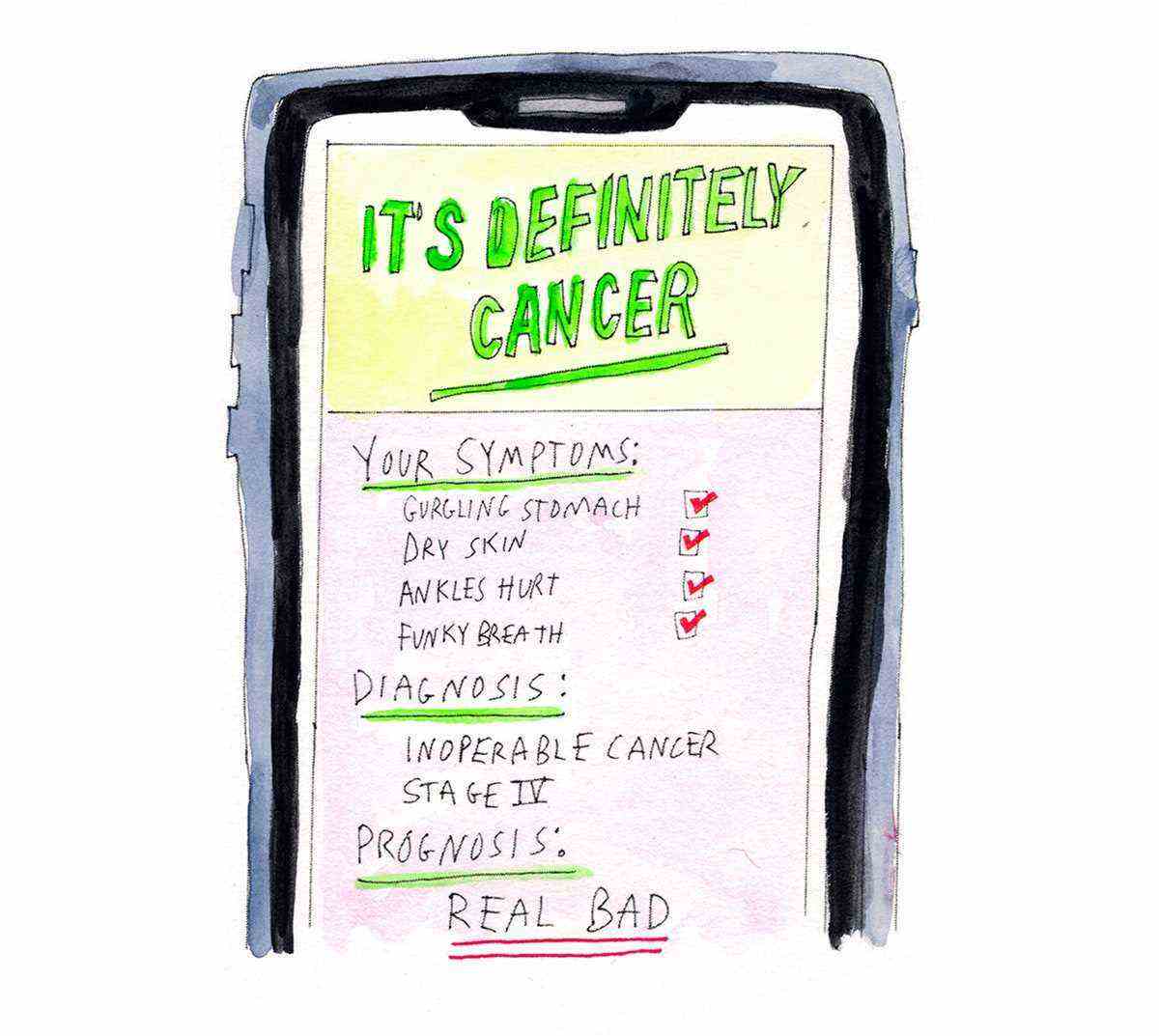 Handy-Bildschirm mit einer App namens It's Definitely Cancer.