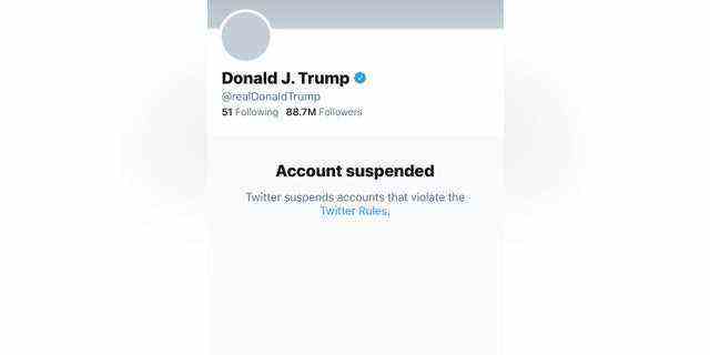 Ein Screenshot der gesperrten Twitter-Seite des ehemaligen Präsidenten Trump.