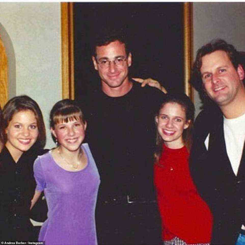 Life-long friends: 'I feel at peace knowing that Bob knew exactly how much I adore him,' Barber (pictured alongside Saget and Full House co-stars Dave Coulier, Jodi Sweetin and Candace Cameron-Bure) said in an emotional tribute