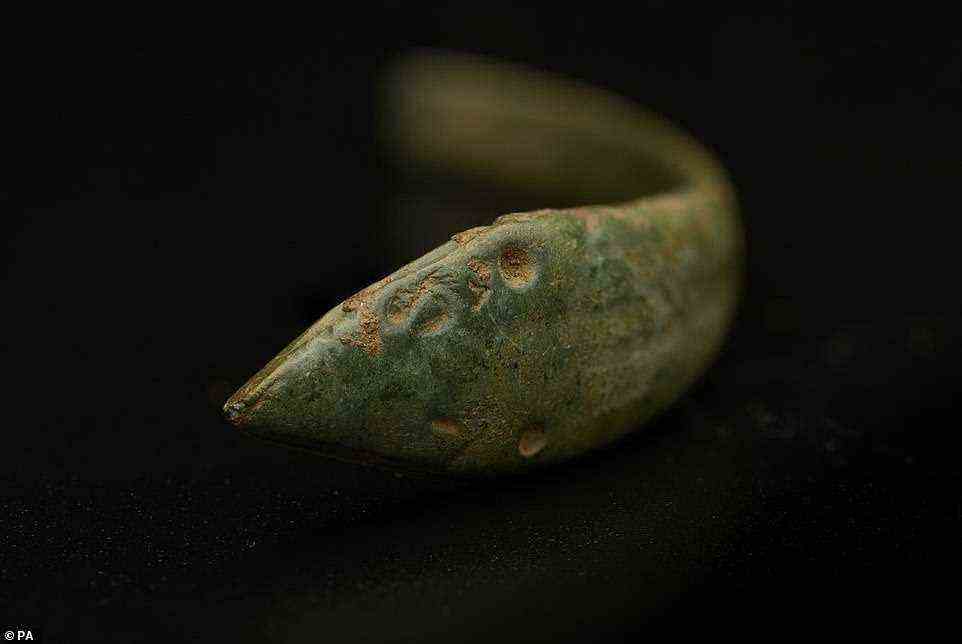 Pictured is a decorative Roman snake-head brooch with intricately carved details. Experts were left stunned when they came across evidence of the Iron Age settlement