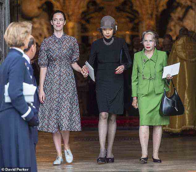 Remembered: Rebecca with her mother Ewing Ewing and Leslie Caron, Sir Peter's first wife, at his funeral. Sir Peter Hall died in 2017, aged 87. He was married four times