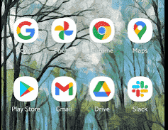 Android-Geräteansicht von Google-Symbolen, die in zwei Reihen angeordnet sind.