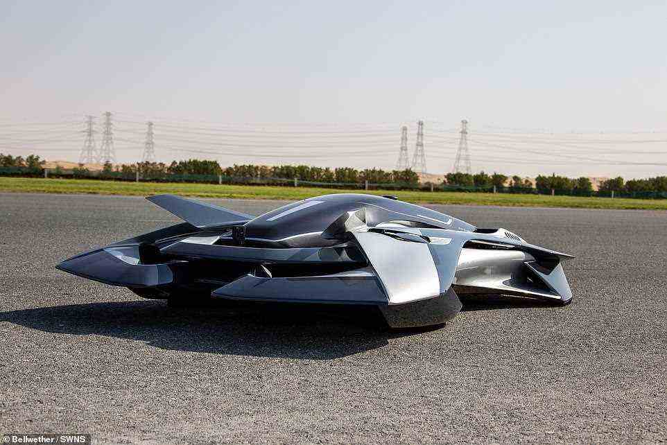 Der Bellwether Volar eVTOL-Prototyp-Testflug in Dubai.  Das Londoner Unternehmen Bellwether Industries hat heute Aufnahmen eines erfolgreichen Flugtests eines Fahrzeugs enthüllt, das angeblich Autos ersetzen wird