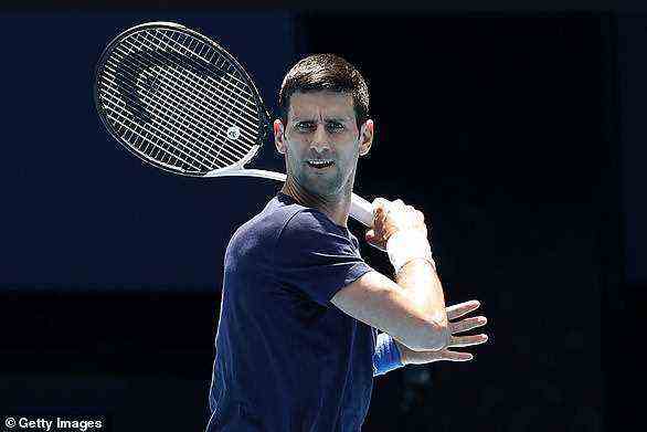 Djokovic is pictured during a training session at Melbourne Park on Wednesday