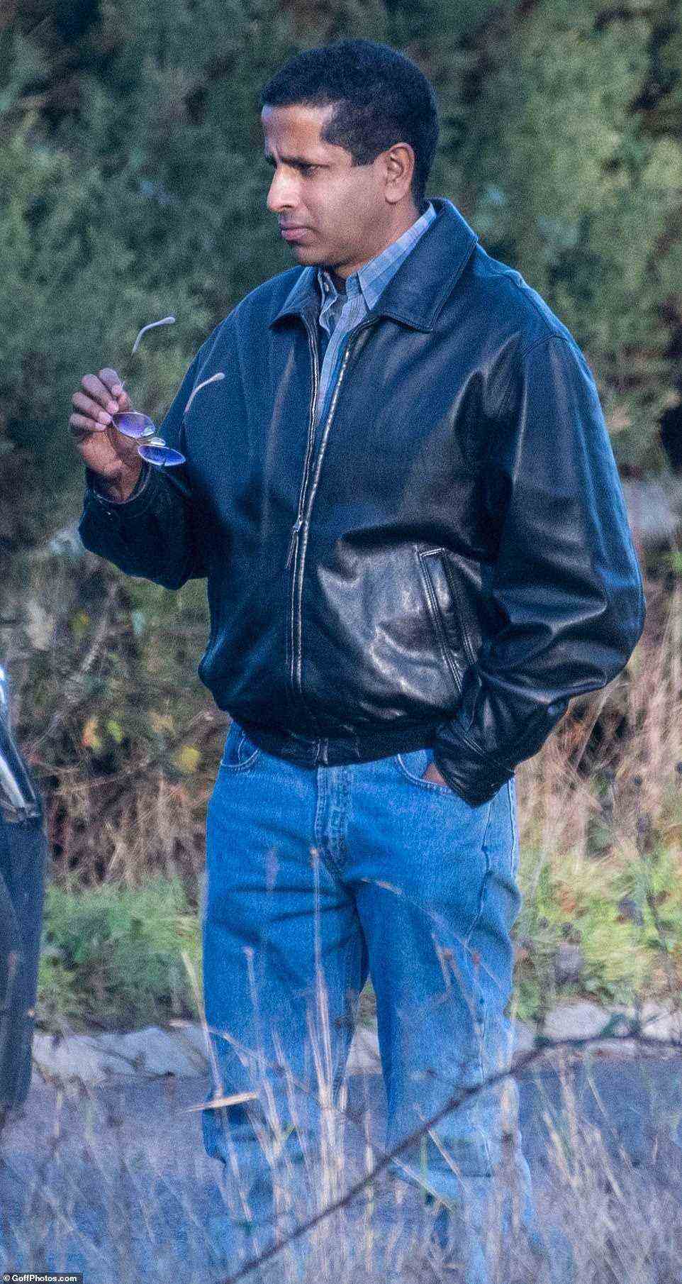 The actor could be seen holding similar glasses to those worn by Bashir, donning a leather jacket, medium-wash denim jeans and a matching denim shirt