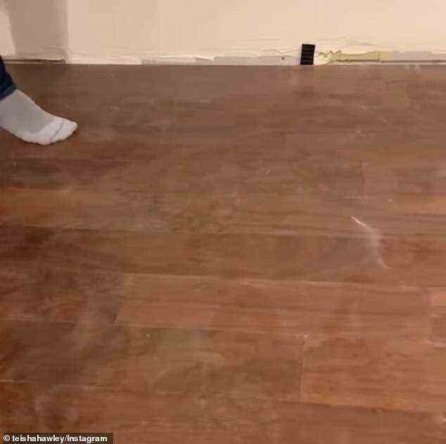Hawley added that on one occasion after flooring had been put down, the boards began to 'shift' whenever they stepped on it, explaining that it felt as though there were 'bubbles' in the floor while they were walking across them (pictured)