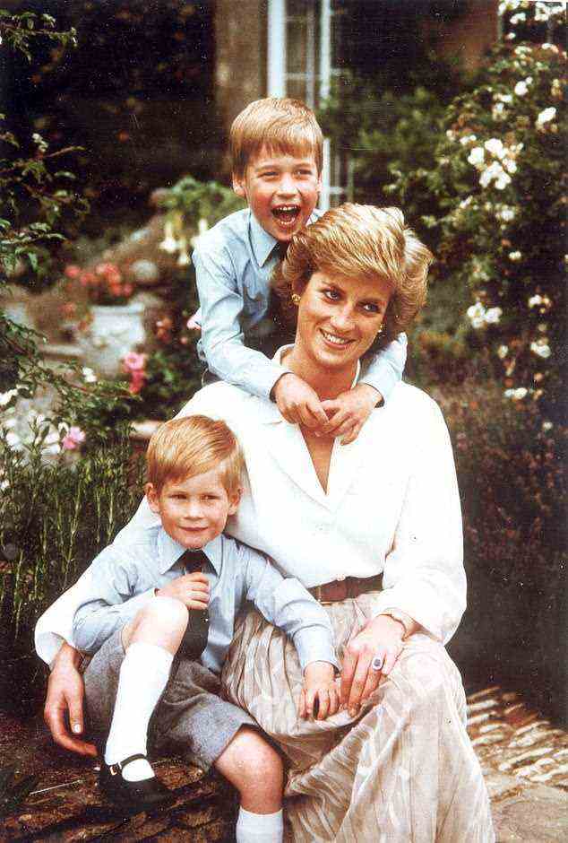 Die verstorbene Prinzessin Diana wird 1992 in Wales mit den Söhnen Prinz William (damals 10) und Prinz Harry (damals acht) gesehen