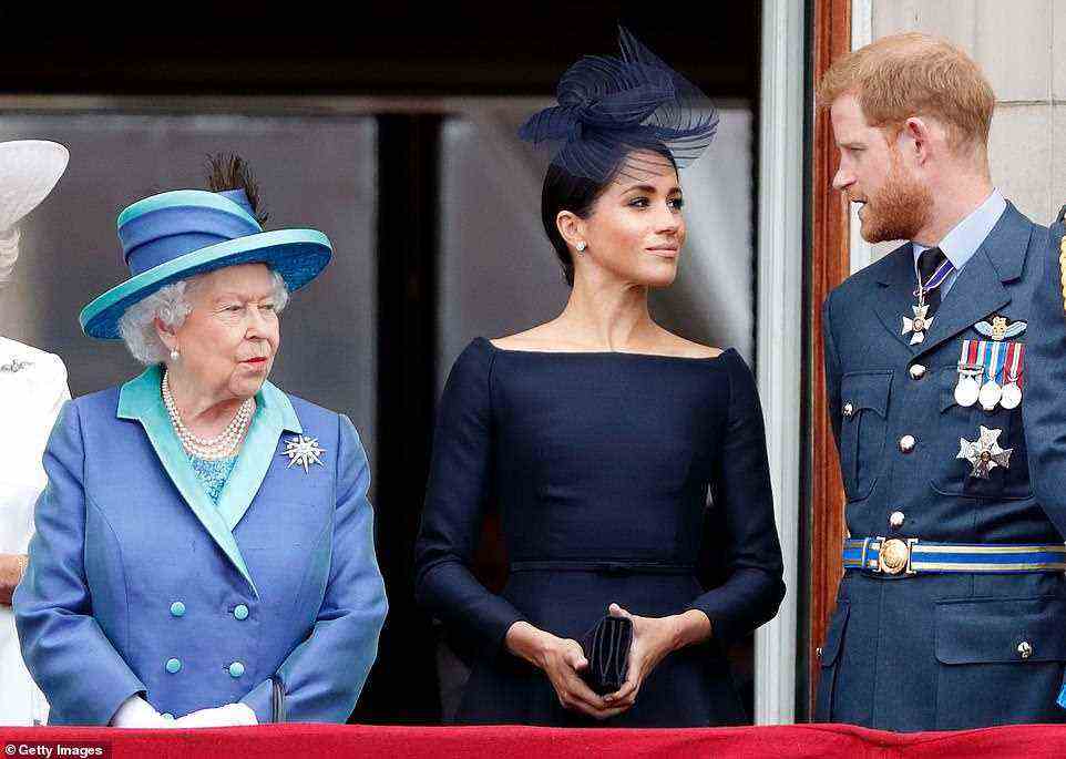 Lawyers acting for Harry, who stepped down from Royal duties two years ago, have written a 'pre-action protocol' letter to the Home Office, indicating they will seek a judicial review if continued security is not provided by the UK. (Pictured, the Sussexes with the Queen at Buckingham Palace in 2018)