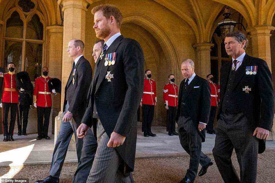 Suggesting why Harry may have chosen now – two years after 'Megxit' – to launch his legal bid, the source added: 'When Harry came back last April for Prince Philip's funeral [above], he was given security. But when he came back in the summer, he wasn't'