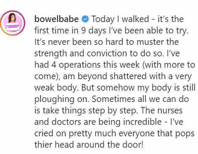 Sharing the video on Instagram, Deborah wrote: 'Today I walked - it’s the first time in nine days I’ve been able to try.'