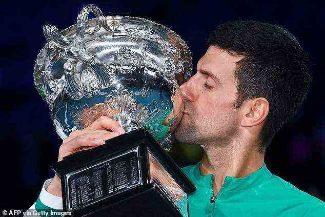 Djokovic (pictured after winning the Australian Open in 2021) had been hoping to win a record 21st Grand Slam title