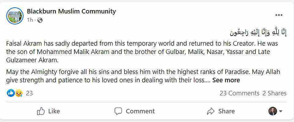 A post shared on social media asked for forgiveness for British terrorist Faisal Akram, 44, who was shot dead by an FBI SWAT team after a 10-hour armed stand-off  at a synagogue in Colleyville, Texas