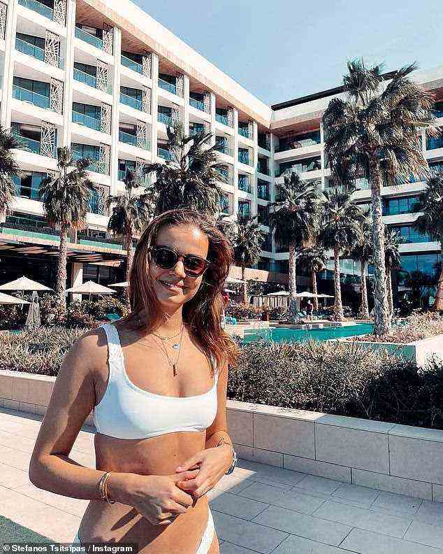 Stunning girlfriend: He and Petalas (pictured) were first spotted together on holiday in 2020, but had known each other for several years before they started dating