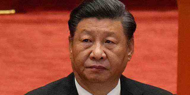 Der chinesische Staatspräsident Xi Jinping nimmt am 9. Oktober 2021 an einer Veranstaltung zum Gedenken an den 110. Jahrestag der Xinhai-Revolution in der Großen Halle des Volkes in Peking teil. 