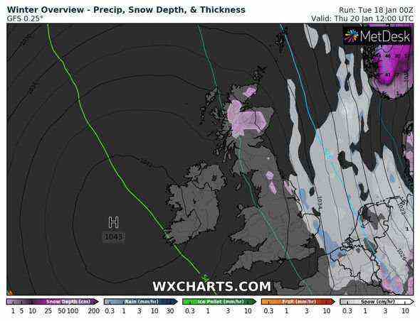Ein Drucksystem sieht Schnee und Regen im Westen Großbritanniens