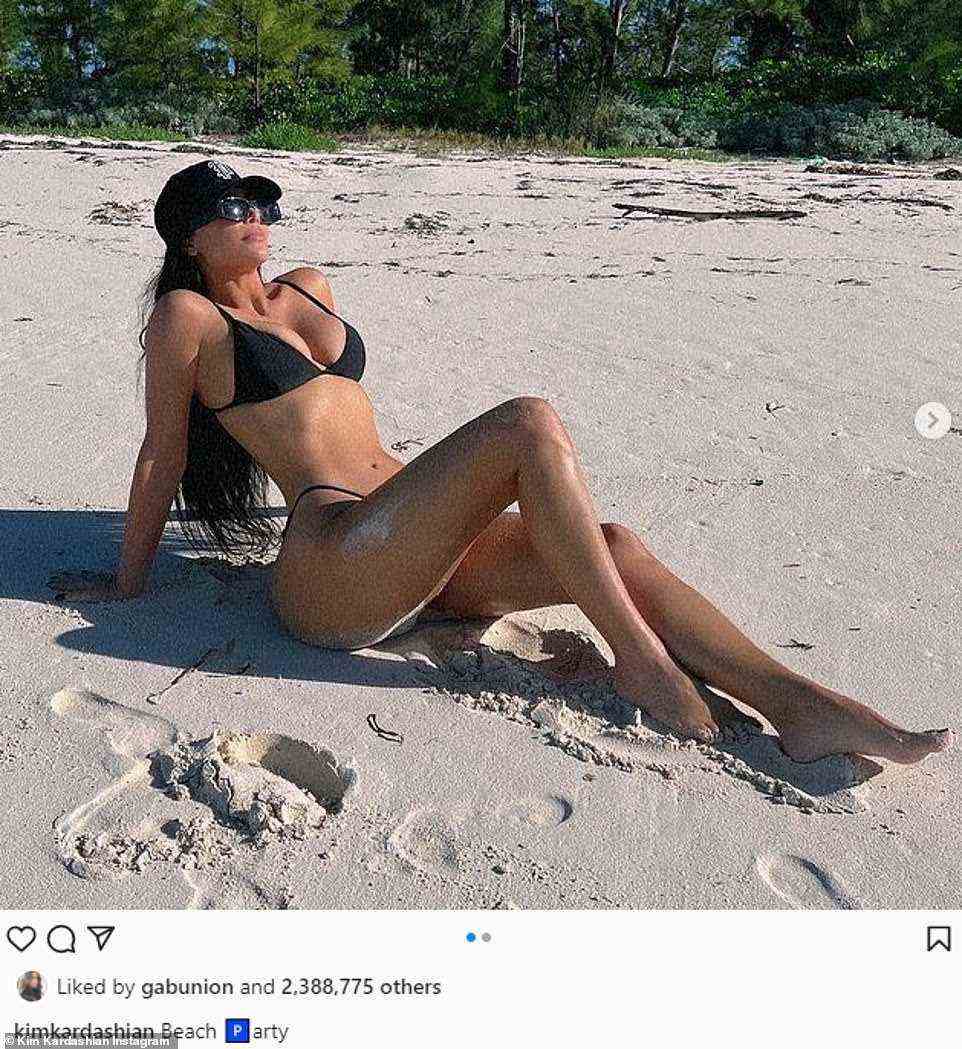 Wow factor: Kim has been sharing bikini clad images of her self all month from her trip to the Bahamas, although it is unknown if the pieces are from her brand.
