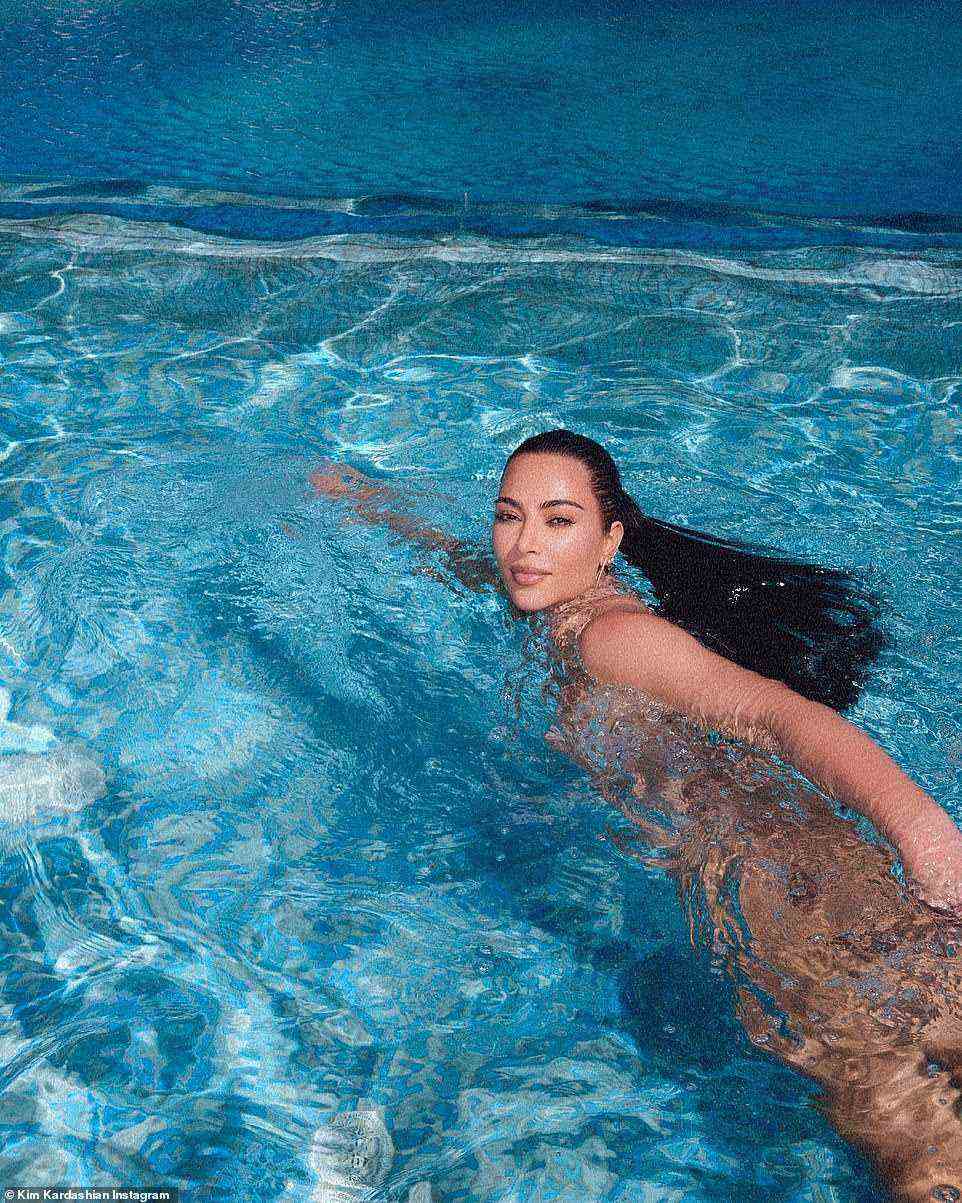 A vision: Kim swam in another snap from the series for the collaboration with Tiffany and Co