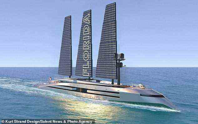 A US-based designer has unveiled plans for a futuristic eco-friendly $811m superyacht powered by retractable solar-panelled 'sails'