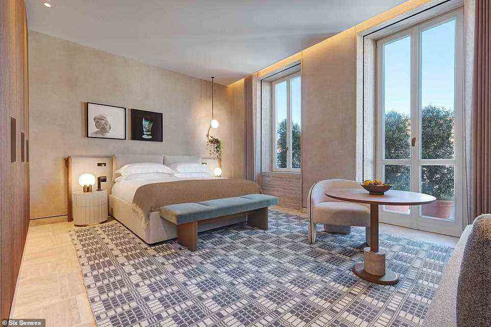 The Six Senses is housed in an 18th Century palace near the Trevi fountain. Above is a rendering of one of the rooms