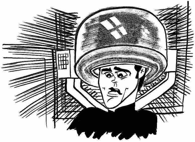 Eine Illustration eines verängstigten Jim Carrey mit einem Stück Technologie, das über seinem Kopf schwebt