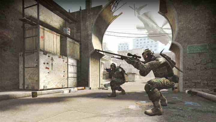 A sniper lines up a shot in Counter-Strike: Global Offensive.