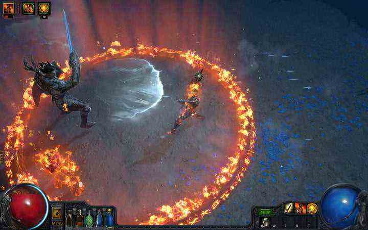 A player summons a circle of fire in Path of Exile.