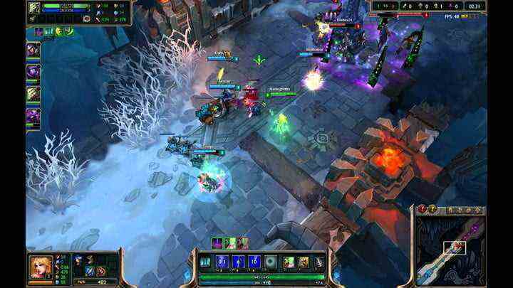 Champions fighting in League of Legends.