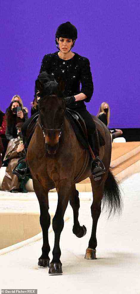 Model of the moment: Tuesday's show opened with Charlotte Casiraghi, the elder daughter of Princess Caroline of Monaco, accomplished equestrian and one of Chanel's most recent ambassador, cantering down the catwalk