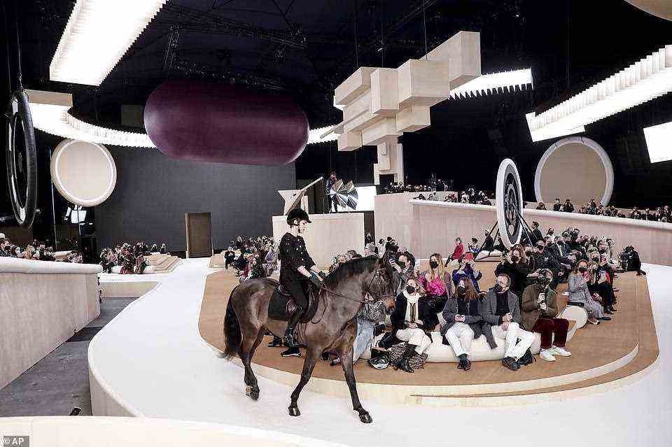 Grand Palais: Chanel's favourite venue was dressed with huge geometric shapes and featured a curved runway